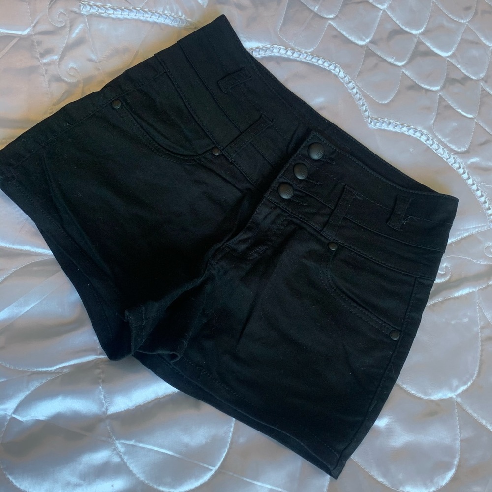 Material Girl- Black Stretchy Denim Shorts